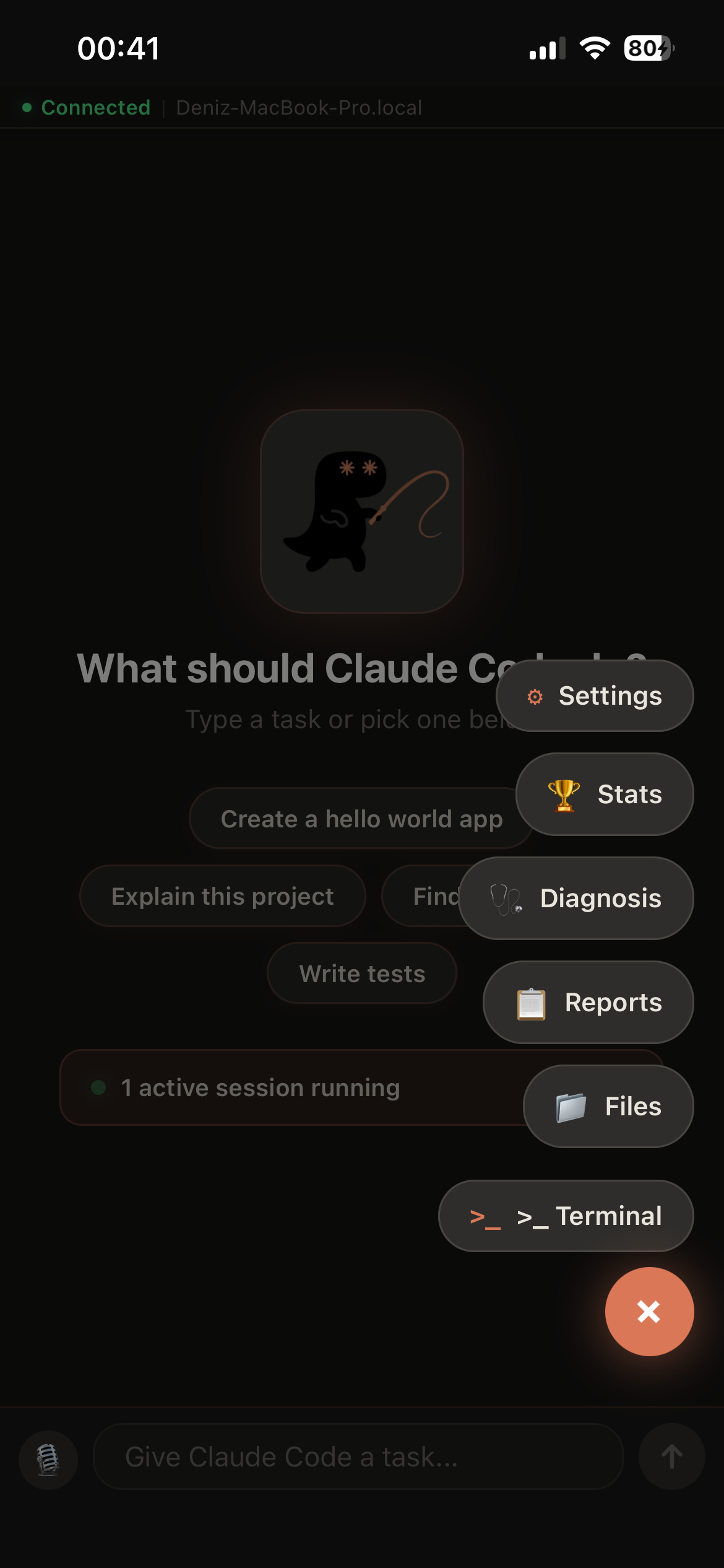 Claudaway home screen with quick actions